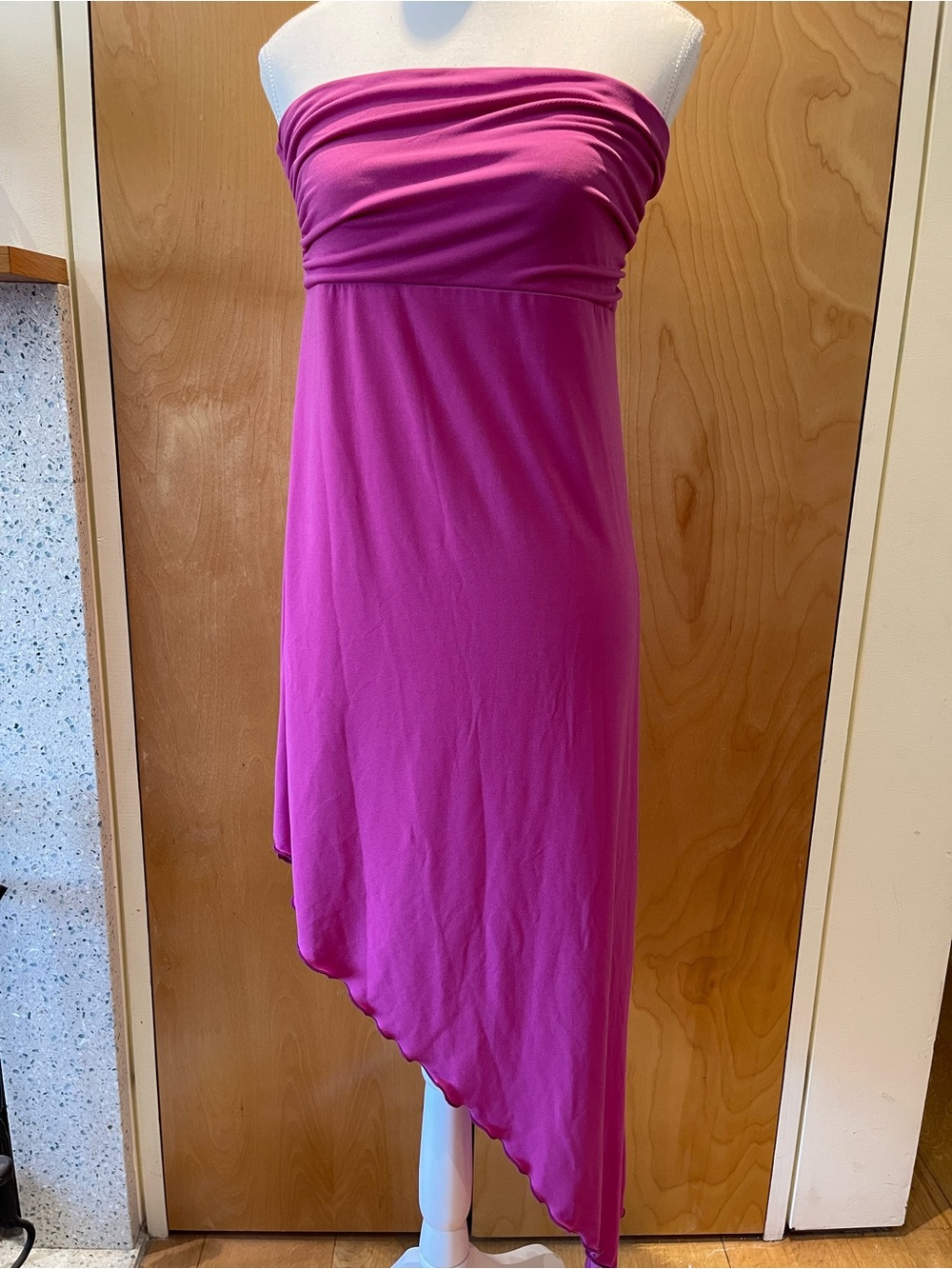Strapless Asymmetrical Dress in Fuchsia